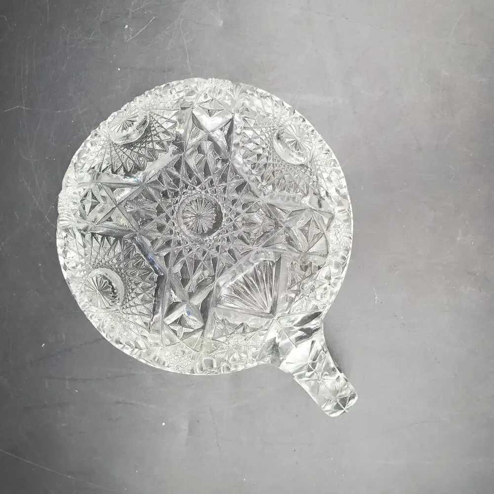 Vintage Clear Pressed Glass Nappy Dish Handled Bowl Starburst Daisy Pattern